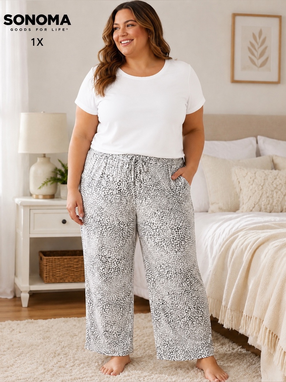 Sonoma Goods for Life 1X Leopard Pajama Pants Plus Size Soft Knit Jersey Lounge